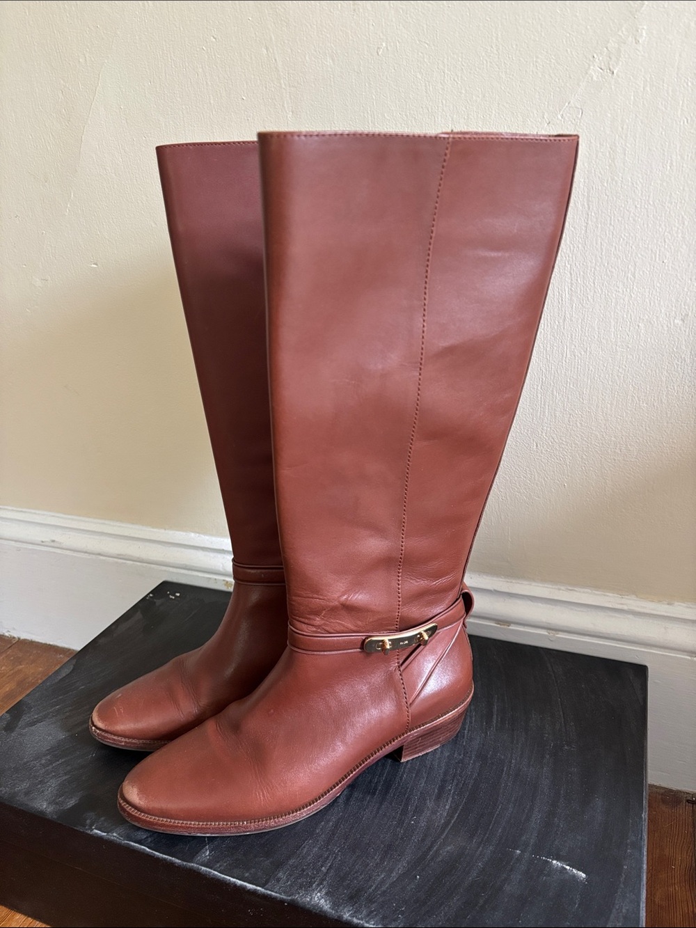 Coach Tall Leather Riding Boots in Chestnut, size 9